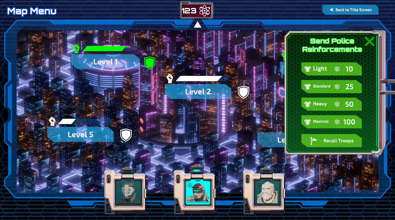 Level and character selection